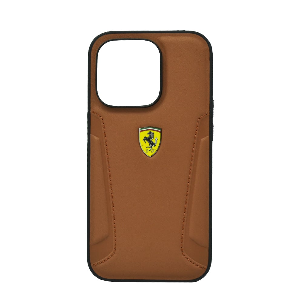 Ferrari Leather Case With Hot Stamped Sides Yellow Shield Logo For Iphone 14 Pro Camel Ferrari Leather Case With Hot Stamped Sides Yellow Shield Logo For Iphone 14 Pro Camel
