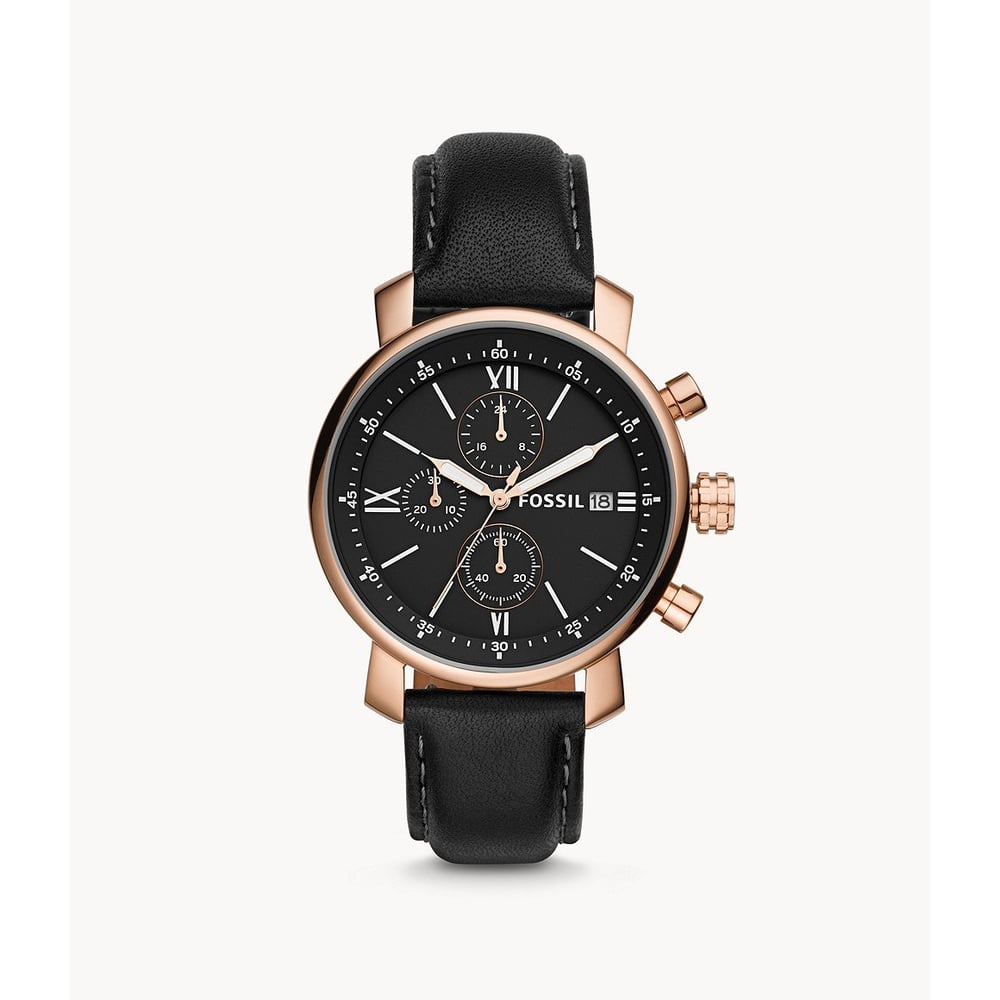 Fossil Men's Rhett Chronograph Black Leather Watch Bq1008