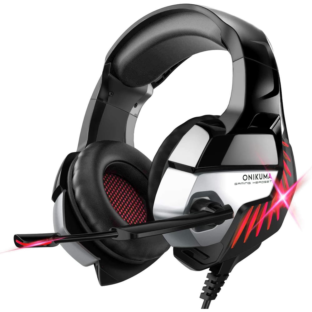 Onikuma K5 Pro - Gaming Headset Headphones for PS4, PC, One, Noise Cancelling with Microphone, LED Light, Black & Red Onikuma K5 Pro - Gaming Headset Headphones for PS4, PC, One, Noise Cancelling with Microphone, LED Light, Black & Red