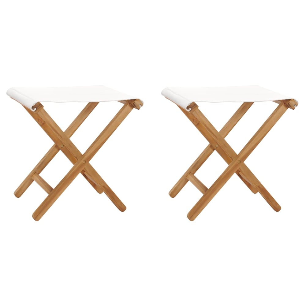 Vidaxl Folding Chairs 2 Pcs Solid Teak Wood And Fabric Cream White