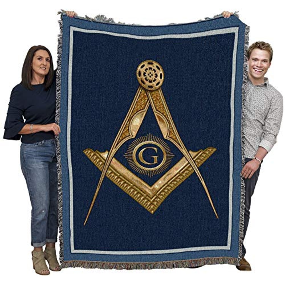 Pure Country Weavers Masonic Gold Square And Compass Blanket Throw Woven From Cotton - Made In The Usa (72X54)