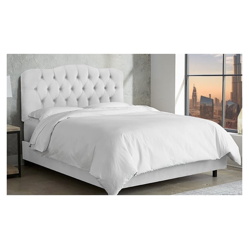 Tufted Bed Velvet White King Bed with Mattress White