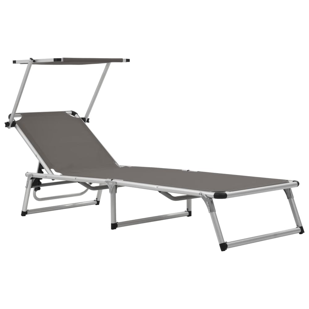 vidaXL Folding Sun Lounger with Roof Aluminium and Textilene Grey vidaXL Folding Sun Lounger with Roof Aluminium and Textilene Grey