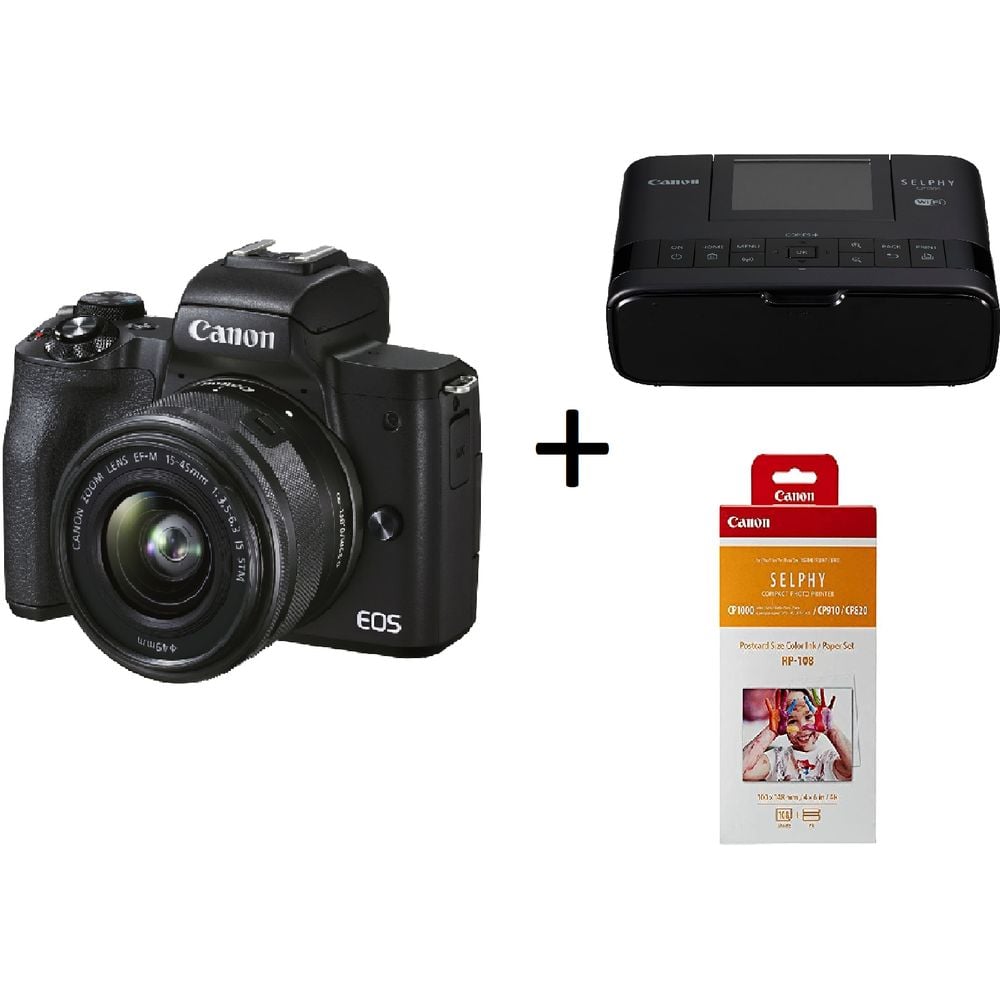 Canon EOS M50 Mark II Mirrorless Digital Camera Black with EF-M 15-45mm Lens + CP1300 + RP108