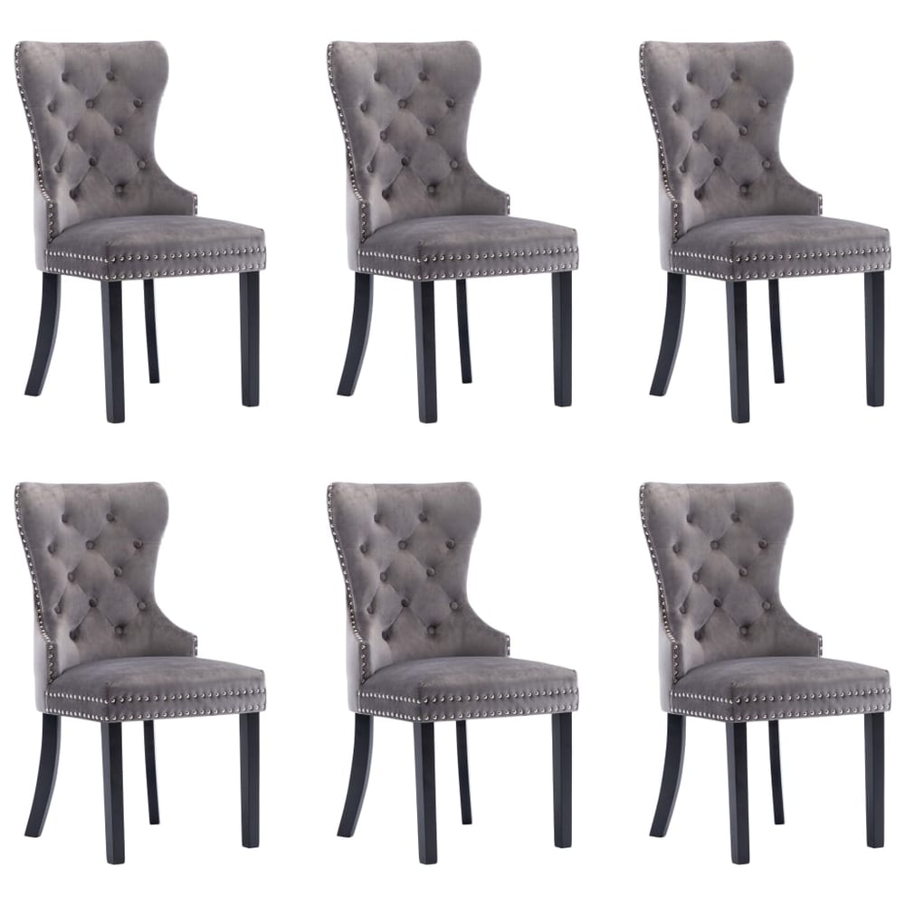 vidaXL Dining Chairs 6 pcs Grey Velvet vidaXL Dining Chairs 6 pcs Grey Velvet