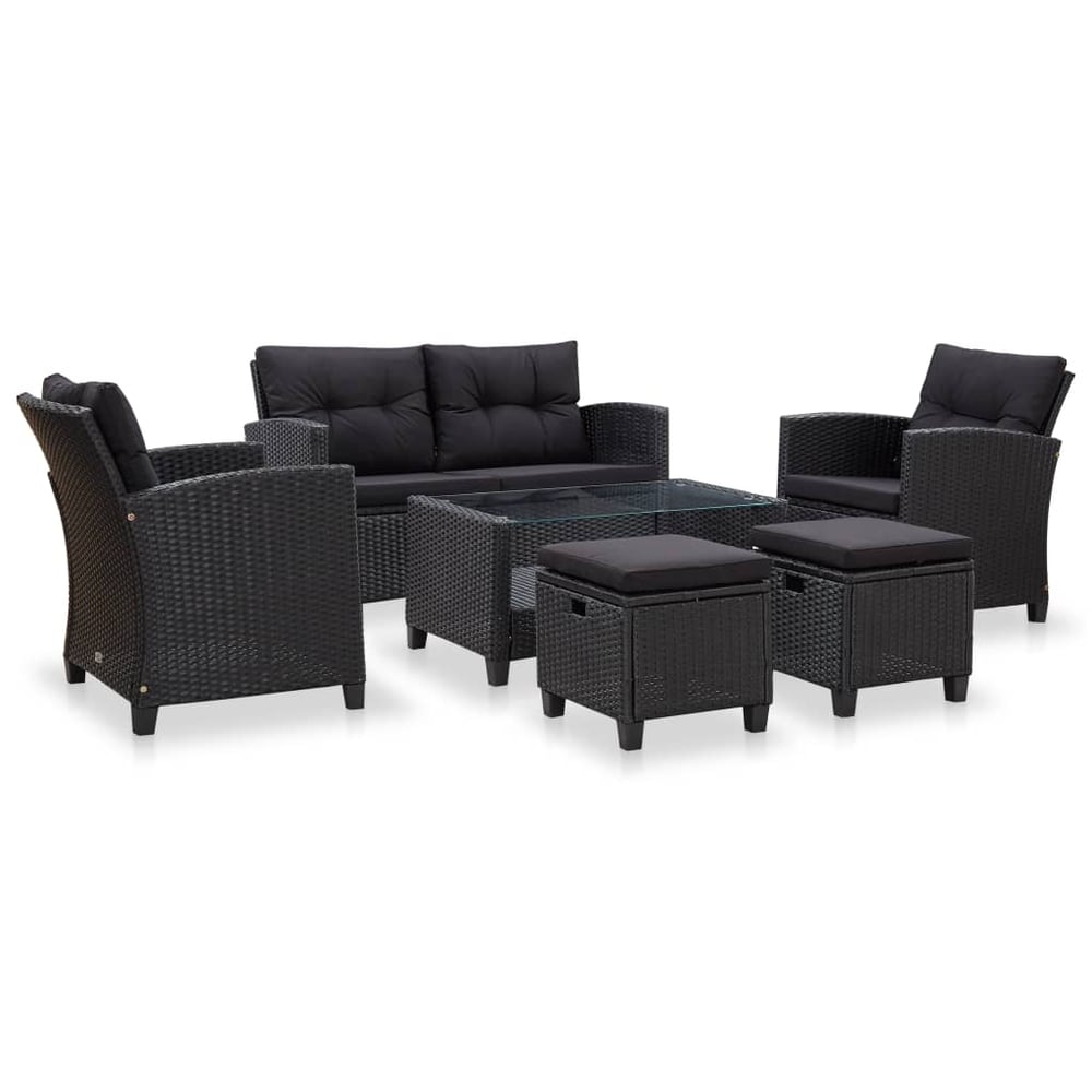 Vidaxl 6 Piece Garden Sofa Set With Cushions Poly Rattan Black