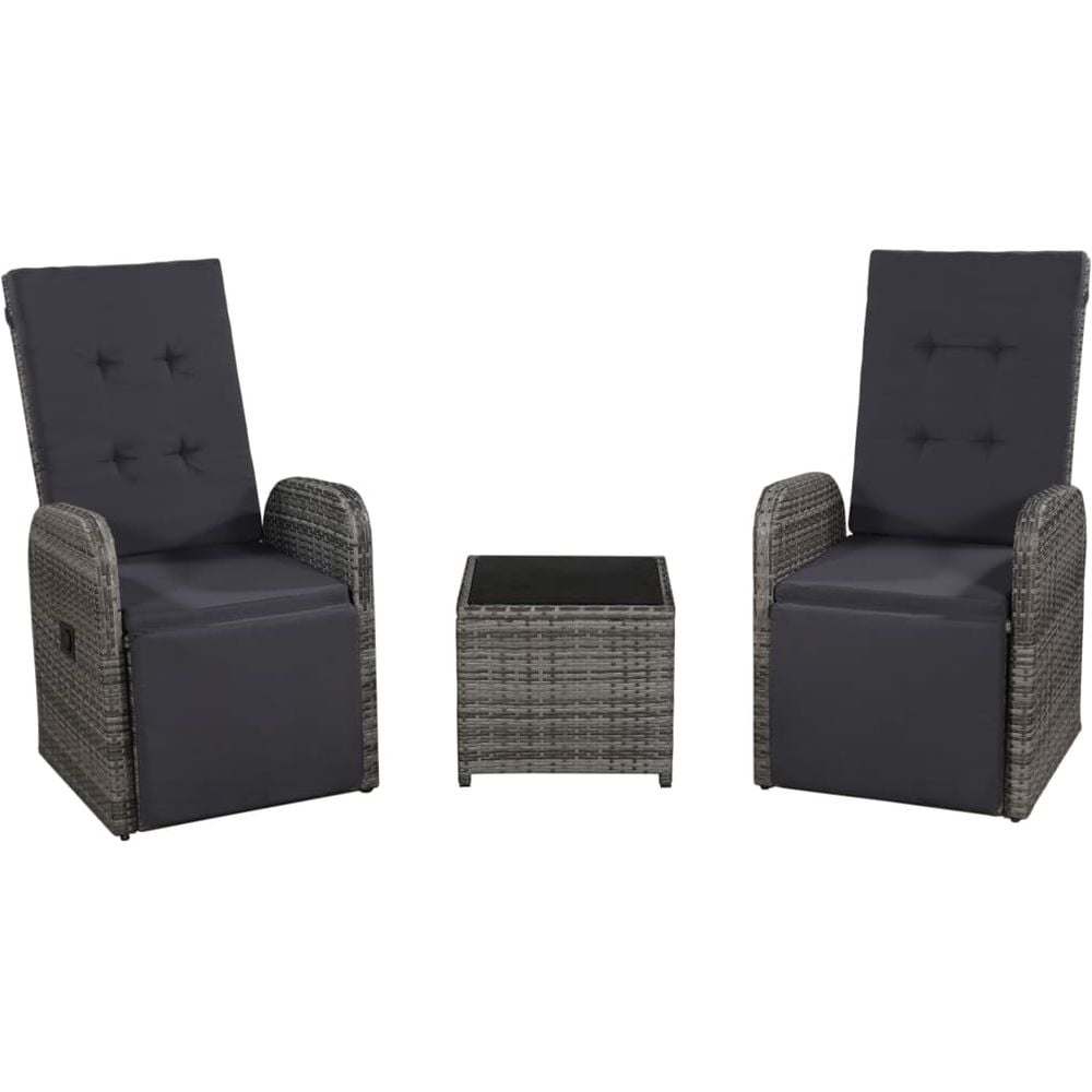 Vidaxl 3 Piece Bistro Set With Cushions Poly Rattan Grey
