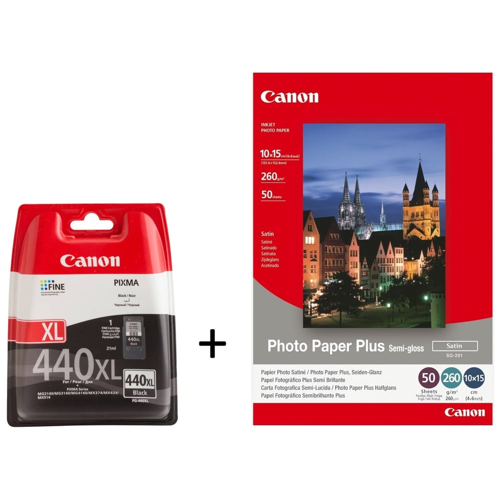 Canon PG440XL Black Ink Cartridge+SG 201 PhotoPaper Semi Gloss(4X6 50Sh)