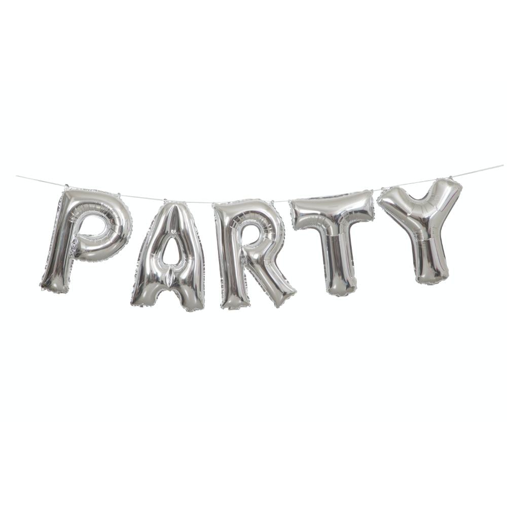 Unique- Party Silver Foil Balloon Letter Banner Kit Unique- Party Silver Foil Balloon Letter Banner Kit