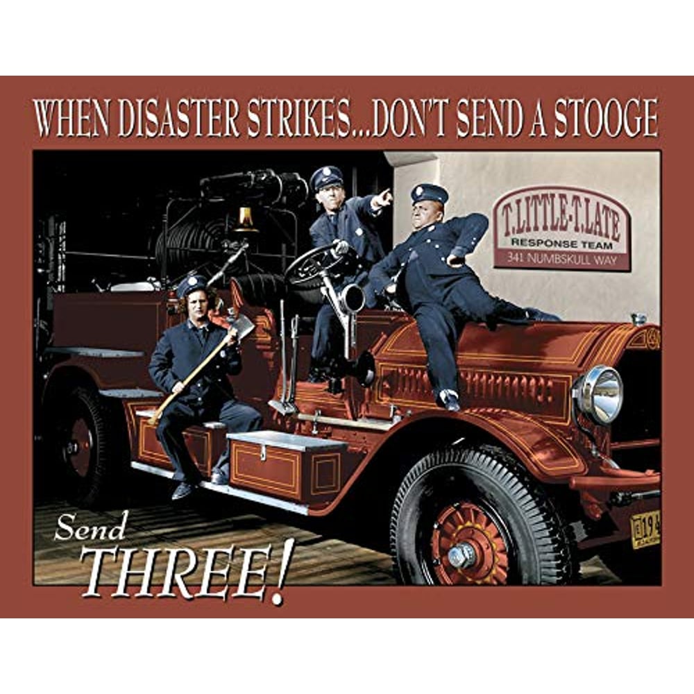 Desperate Enterprises The Three Stooges Fire Department Tin Sign, 16