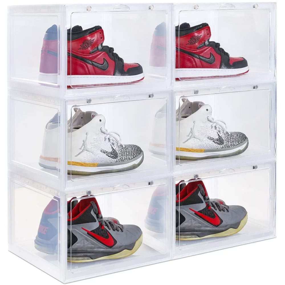 1CHASE stackable Transparent Shoe Storage Box, Side Open Storage Organizer Box, Stores Shoes Size Up To Uk 46, (6 Box Set) 1CHASE stackable Transparent Shoe Storage Box, Side Open Storage Organizer Box, Stores Shoes Size Up To Uk 46, (6 Box Set)