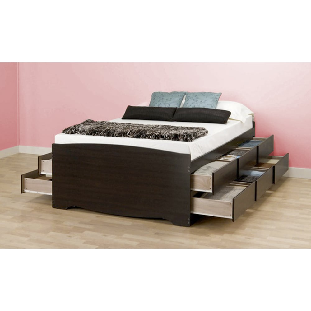 12-Drawer Captain's Platform Storage Bed King without Mattress Black