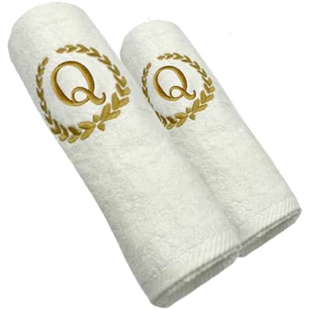 Byft Embroidered Monogrammed Towel Set White Golden Letter - Letter Byft Embroidered Monogrammed Towel Set White Golden Letter - Letter