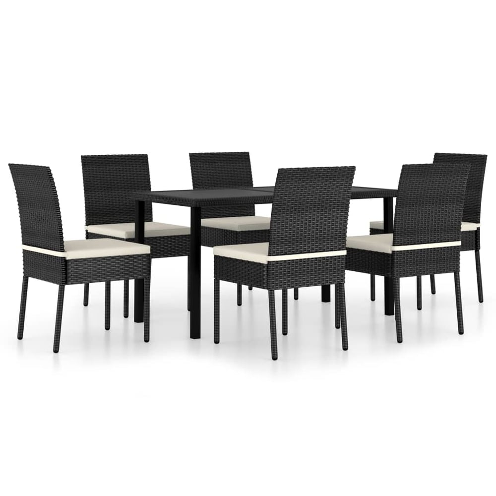 Vidaxl 7 Piece Garden Dining Set Poly Rattan Black