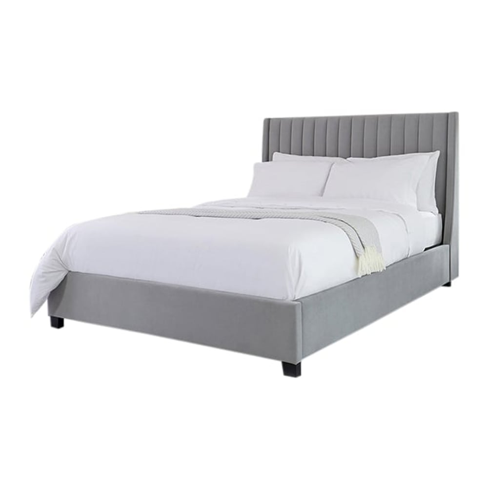 Asghar Furniture - Arabelle Wingback Bed - Light Grey, Super King With Mattress Asghar Furniture - Arabelle Wingback Bed - Light Grey, Super King With Mattress