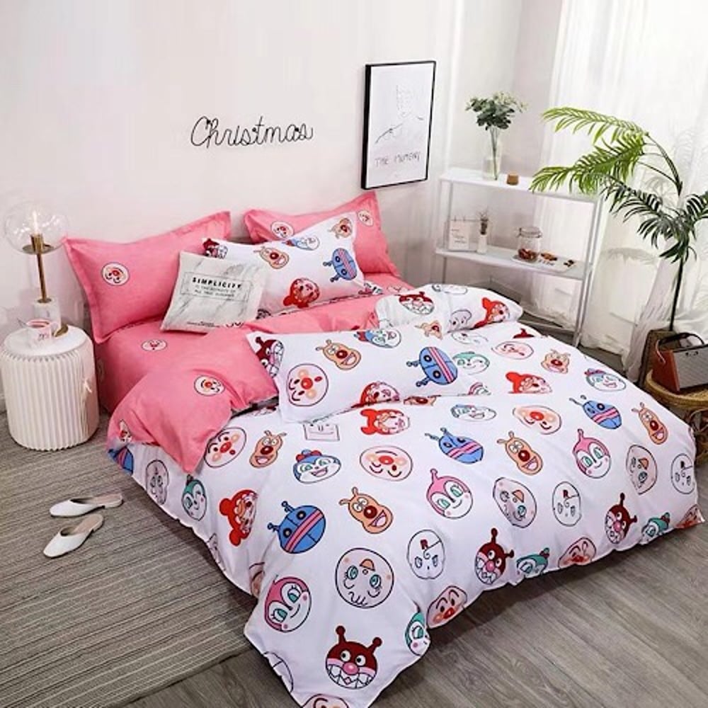 Single Size 160 x 210cm 4pcs Bedding Set Happy Face Design Multicolor