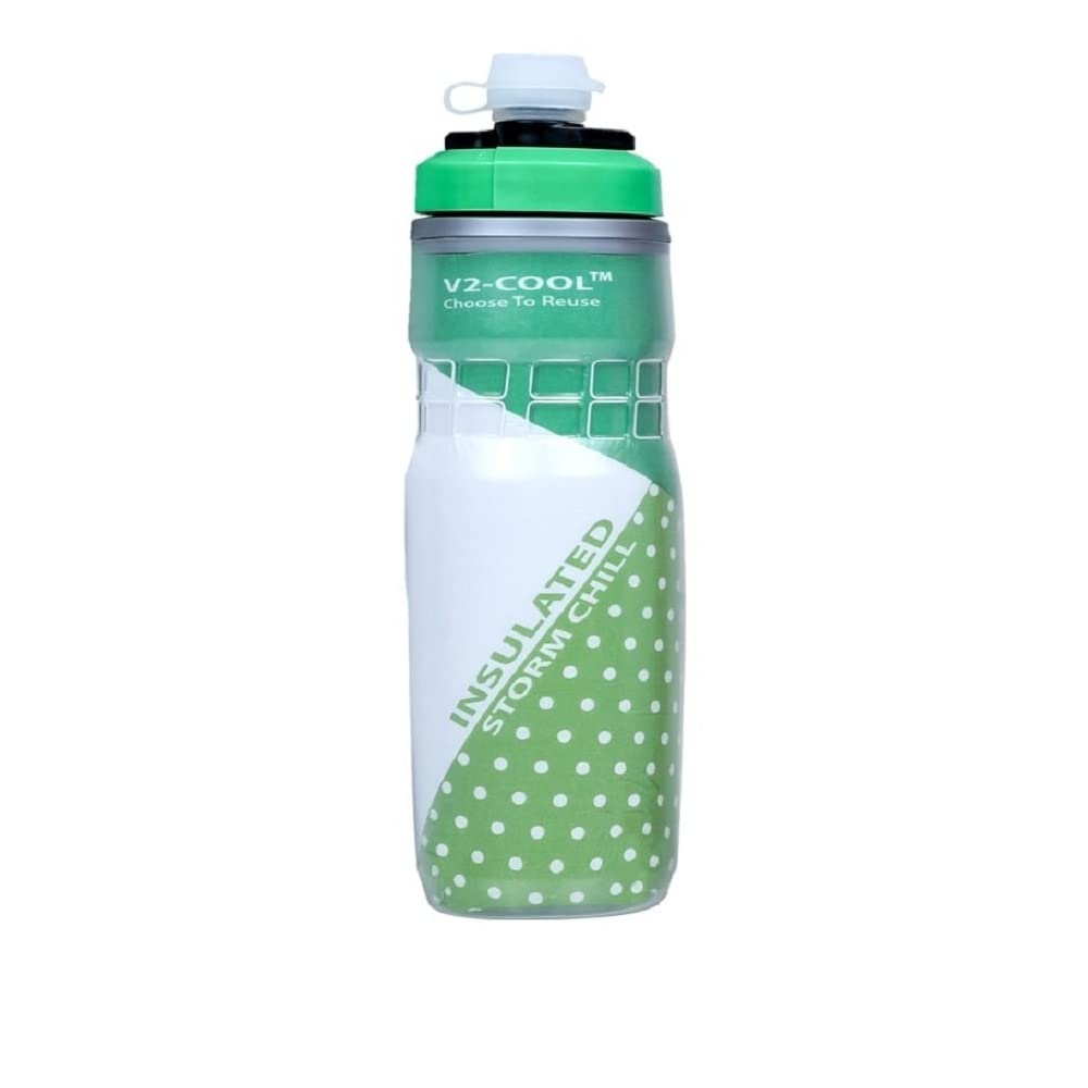 V2-cool Storm Insulated Water Bottle For Cycle Cage Fit With Free Silicon Mudcap 620 Ml/21 Oz, Green