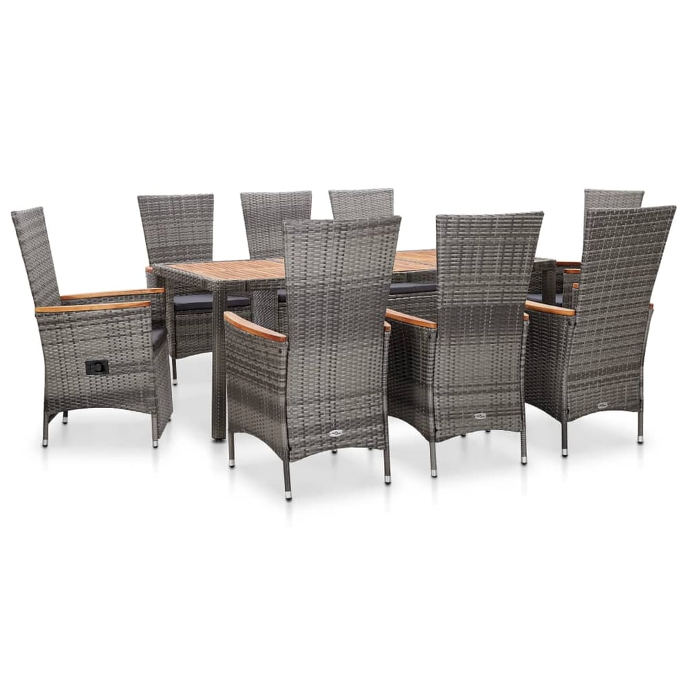 vidaXL 9 Piece Outdoor Dining Set with Cushions Poly Rattan Grey vidaXL 9 Piece Outdoor Dining Set with Cushions Poly Rattan Grey