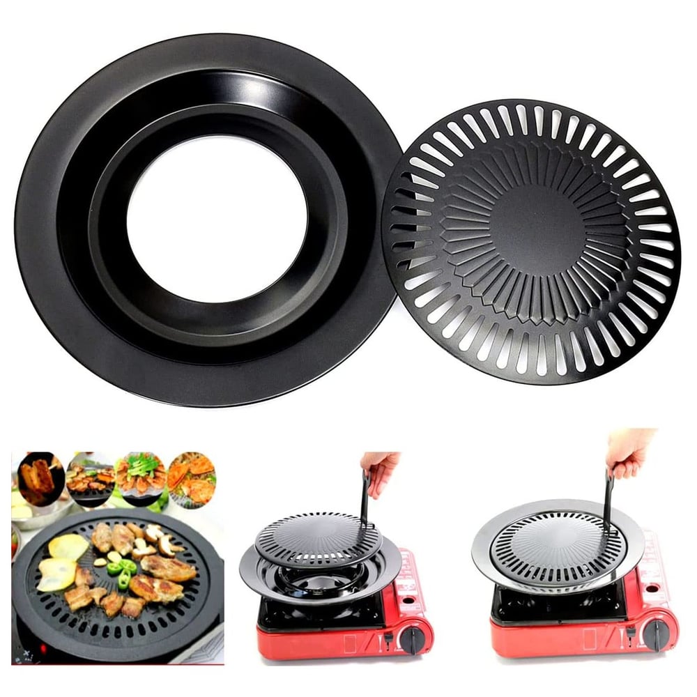 Go2Camps Iron Korean Bbq Non-stick Grill Pan With Holder Set-butane Camping Stove Top Bbq Tray