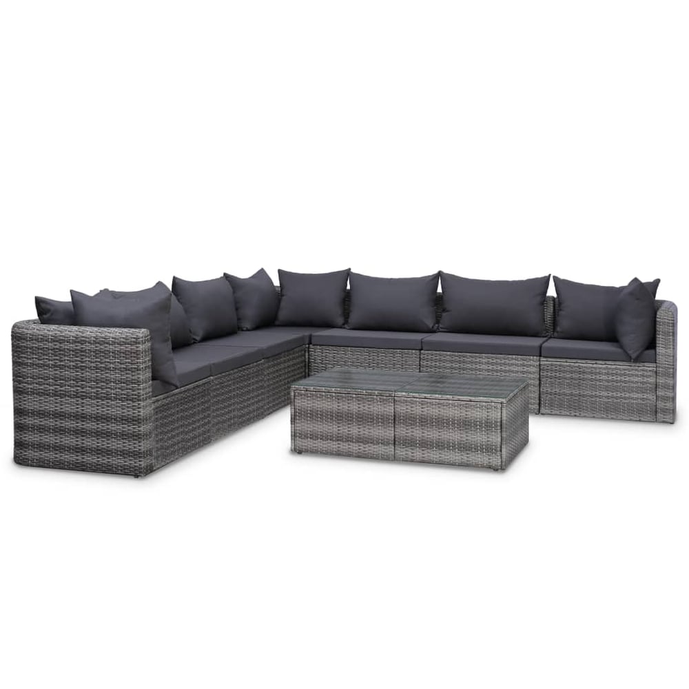 Vidaxl 8 Piece Garden Lounge Set With Cushions Poly Rattan Grey Vidaxl 8 Piece Garden Lounge Set With Cushions Poly Rattan Grey