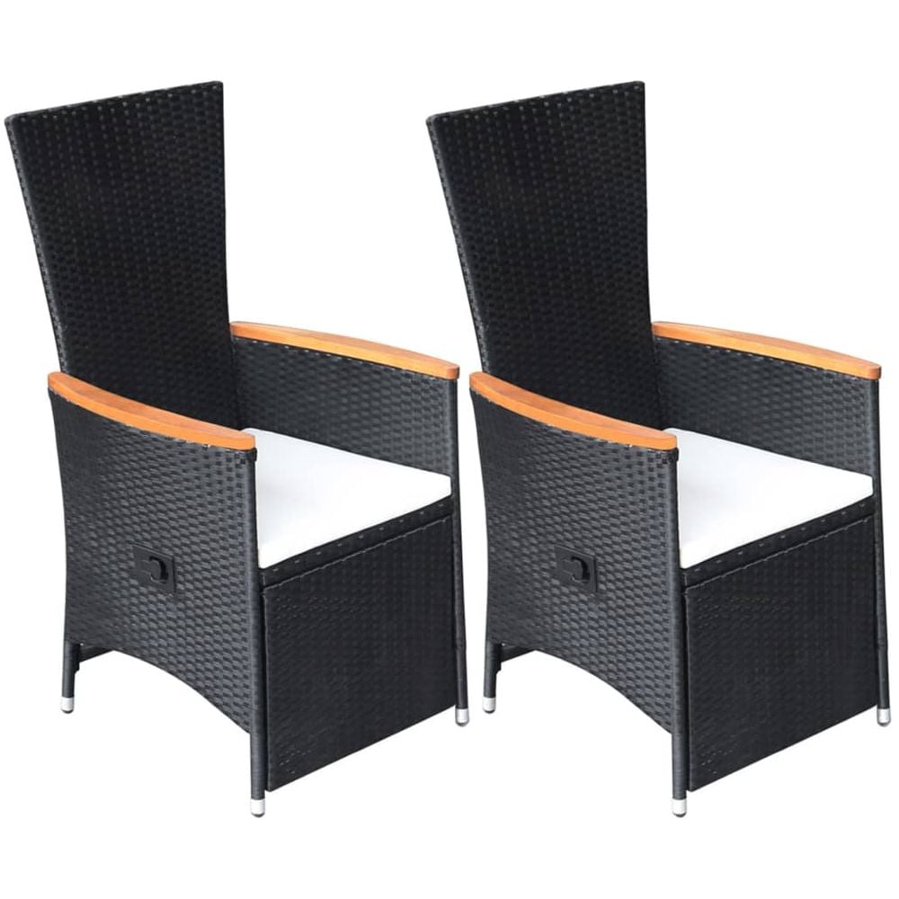 Vidaxl Reclining Garden Chairs 2 Pcs With Cushions Poly Rattan Black