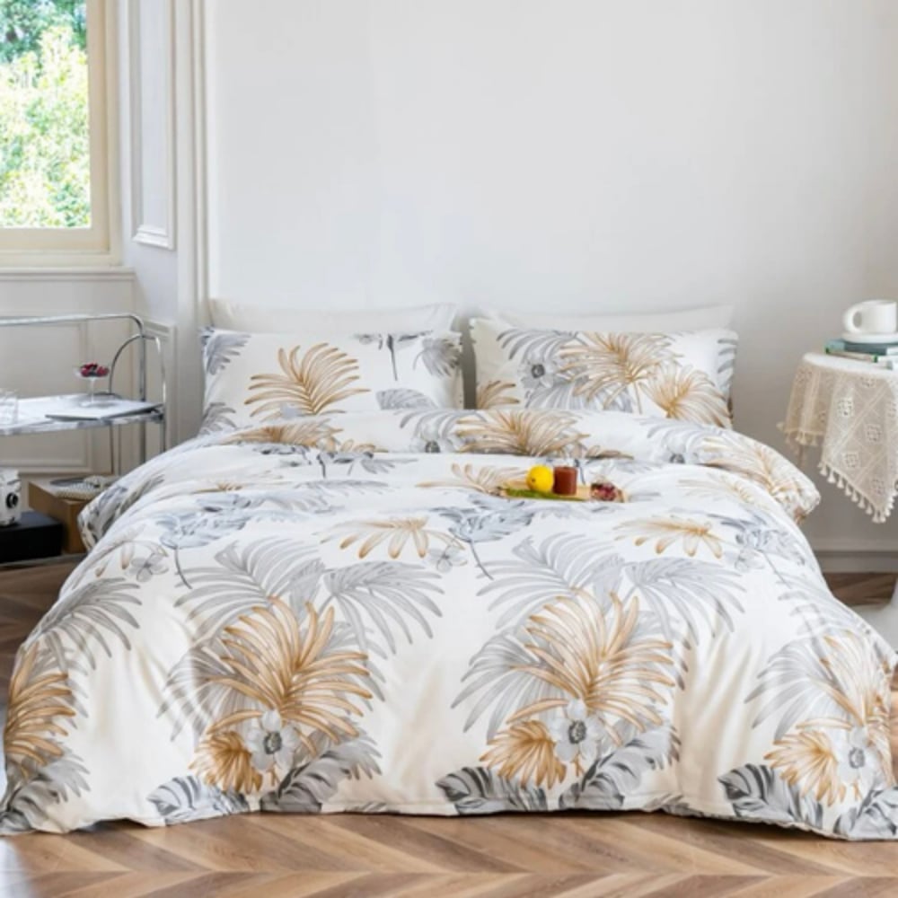 Luna Home King Size 6 Pieces Bedding Set Without Filler, Elegant Tropical Leaves Design Luna Home King Size 6 Pieces Bedding Set Without Filler, Elegant Tropical Leaves Design