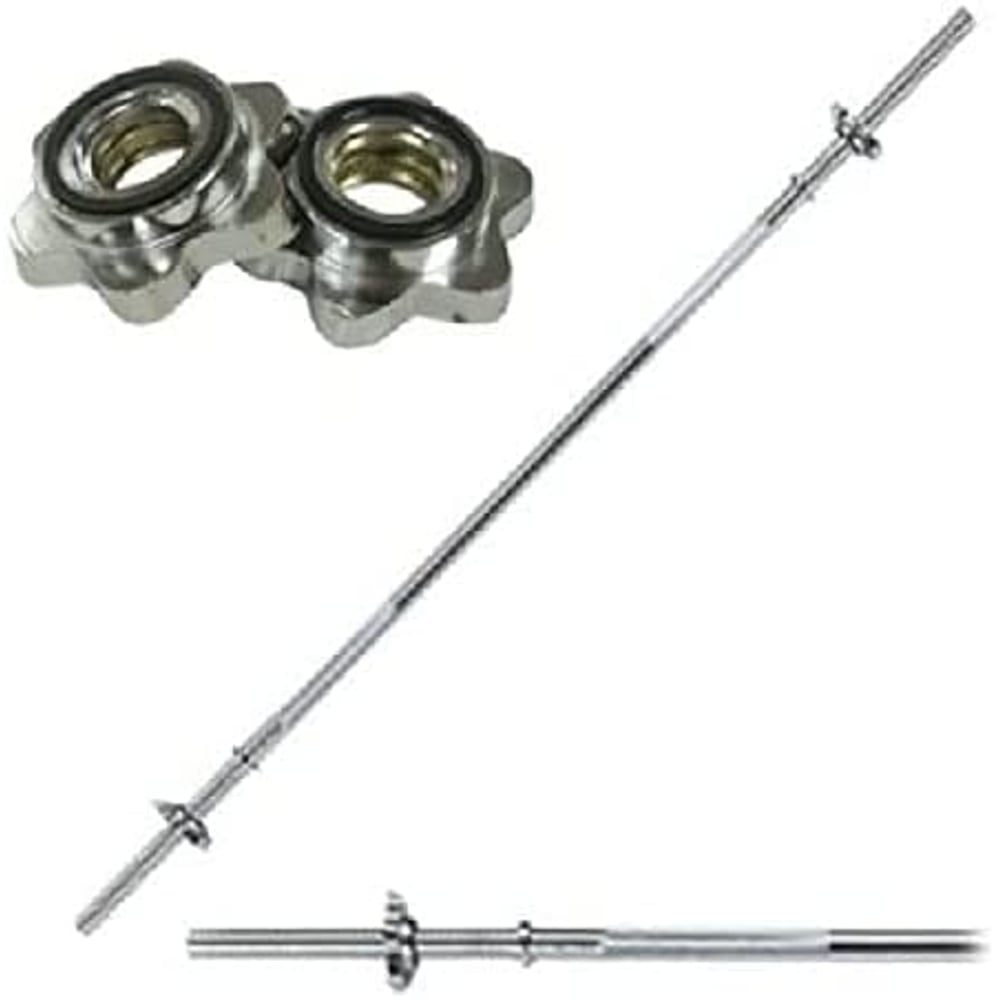 ULTIMAX Barbell Weight Bar Straight Weight Lifiting Bar Straight Threaded Bar 1 inch Diameter Solid Steel Bar with Spinlock Nuts 180 cm