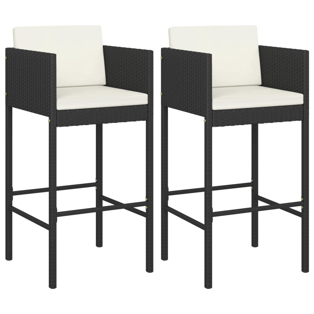 Vidaxl Bar Stools 2 Pcs With Cushions Black Poly Rattan Vidaxl Bar Stools 2 Pcs With Cushions Black Poly Rattan