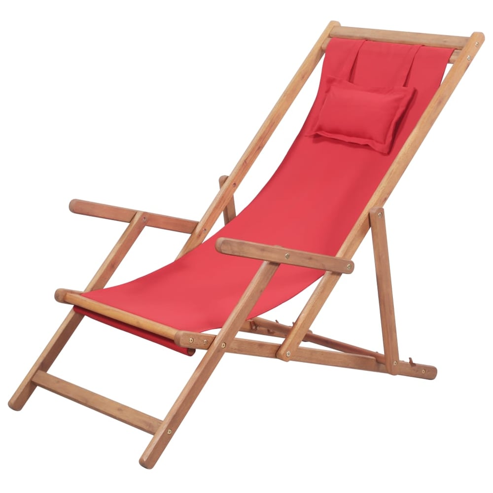 vidaXL Folding Beach Chair Fabric and Wooden Frame Red vidaXL Folding Beach Chair Fabric and Wooden Frame Red