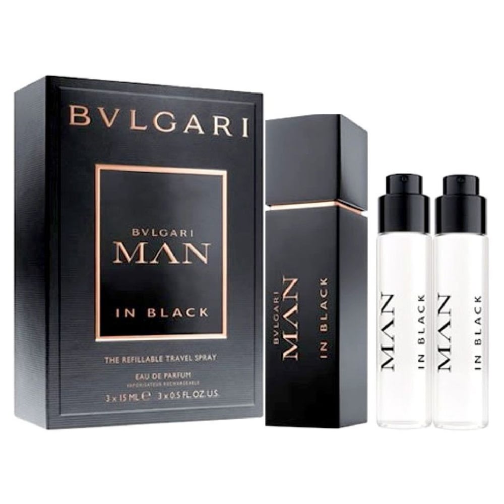 Bvlgari Man Black Gift Set For Men (Bvlgari Man Black 15ml EDP + Bvlgari Man Black Refill 15ml EDP + Bvlgari Man Black Refill 15ml EDP)