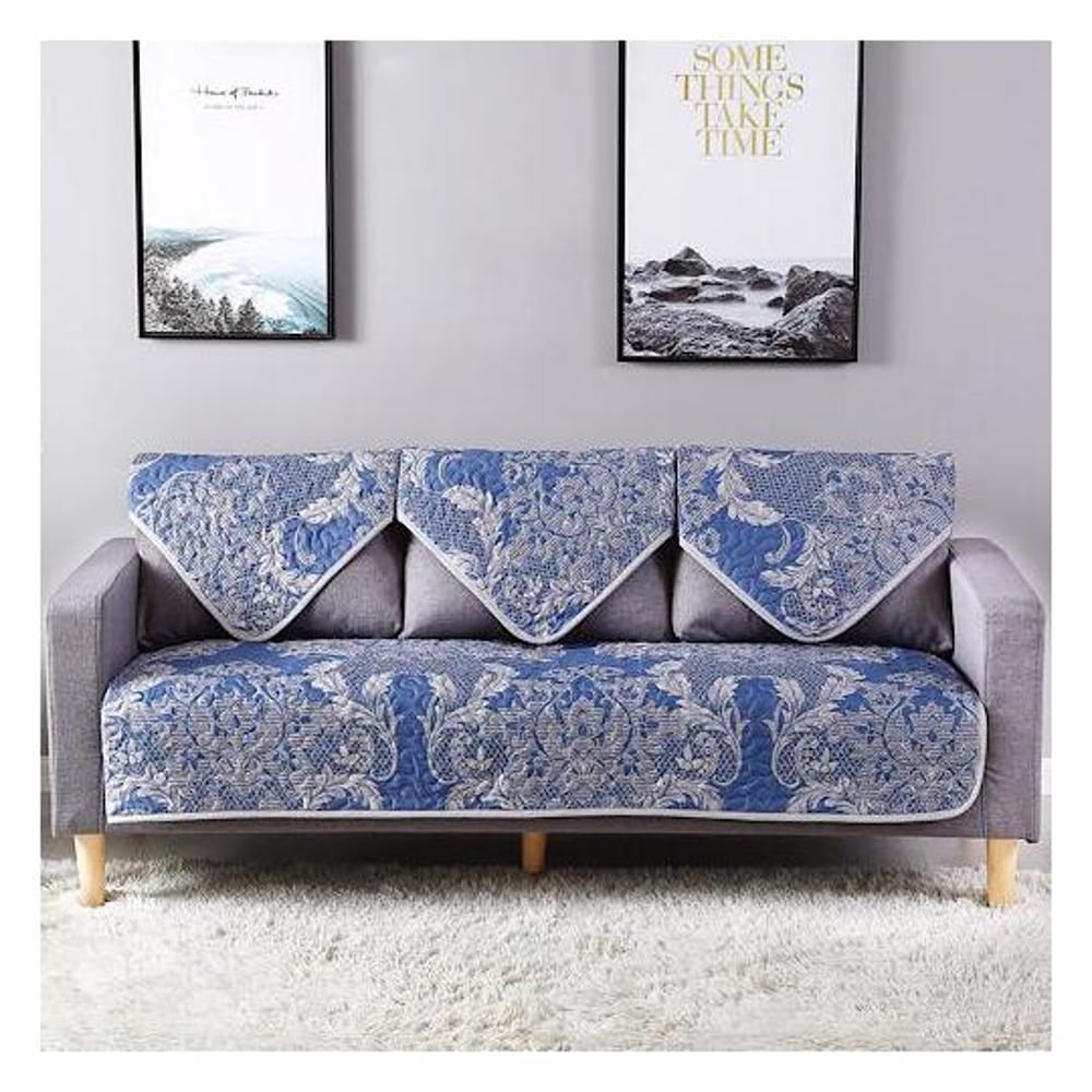 Two Seater Reversible Sofa Cover, Blue Boho Chic Design