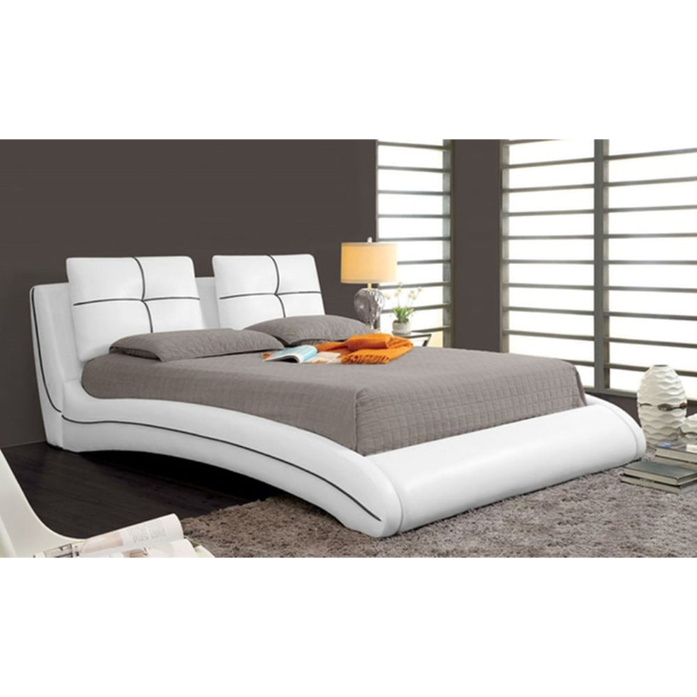 Upholstered Curved Bed Frame King With Mattress White