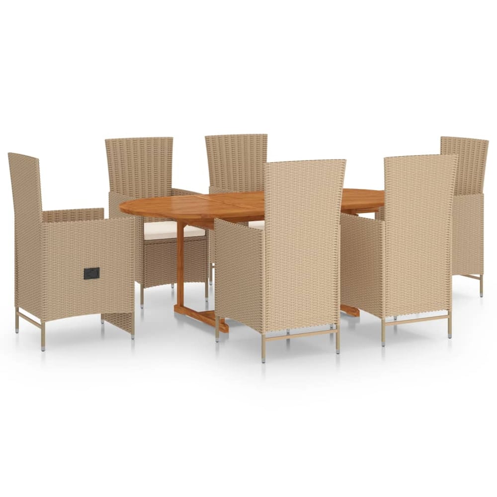 vidaXL 7 Piece Garden Dining Set Poly Rattan Beige