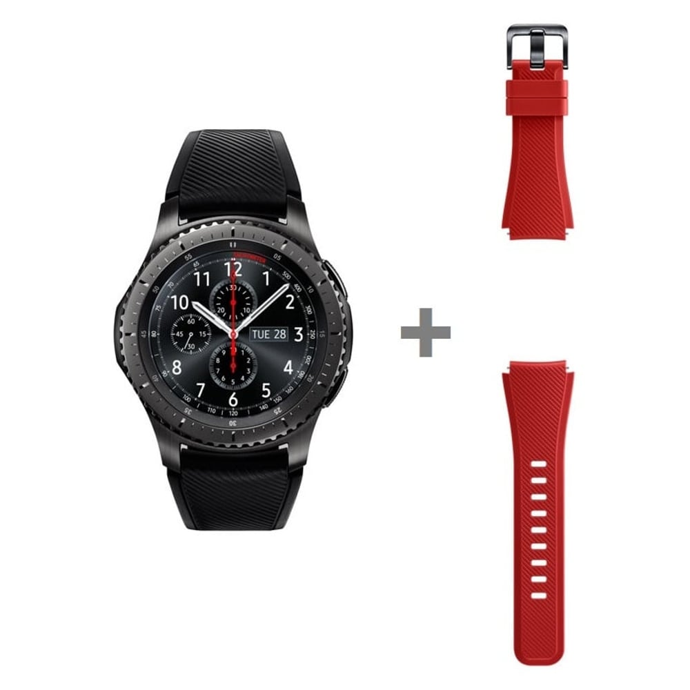 Samsung Gear S3 Universal Smartwatch Space Grey + ETYSU76MREGAE Frontier Solis Strap Band Orange Red For Gear S3
