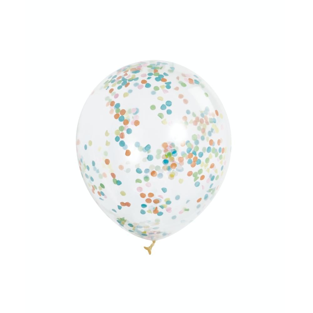 Unique- Clear Balloons With Multi Color Confetti 6pcs 12in