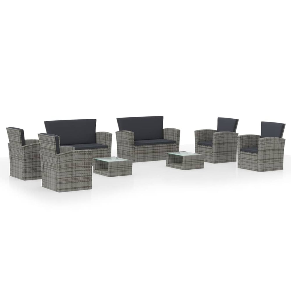 vidaXL 8 Piece Garden Lounge Set with Cushions Poly Rattan Grey vidaXL 8 Piece Garden Lounge Set with Cushions Poly Rattan Grey