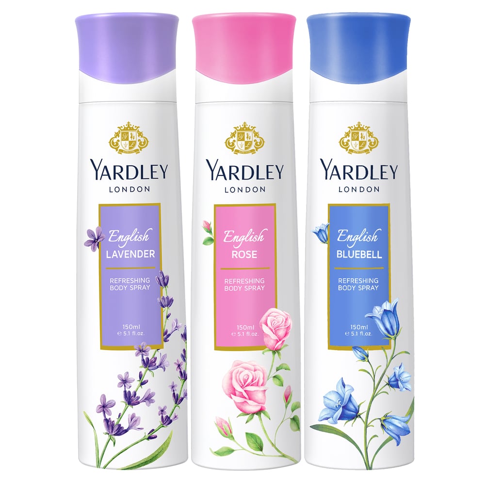 Yardley Body Spray 2+1 Assorted (3X150Ml)-English Lavender+English Rose+English Bluebell Yardley Body Spray 2+1 Assorted (3X150Ml)-English Lavender+English Rose+English Bluebell