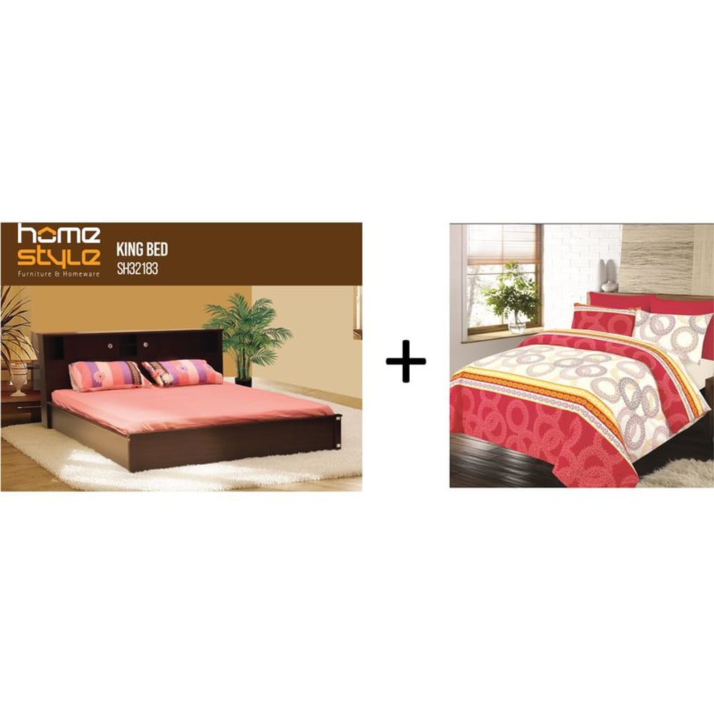 Home Style SH32183+SH35827 King Bed + Platinum King Bedsheet Set