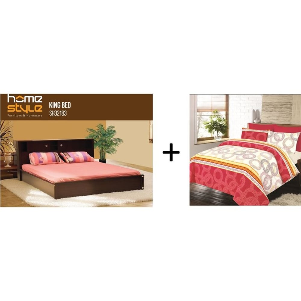 Home Style SH32183+SH35827 King Bed + Platinum King Bedsheet Set Home Style SH32183+SH35827 King Bed + Platinum King Bedsheet Set