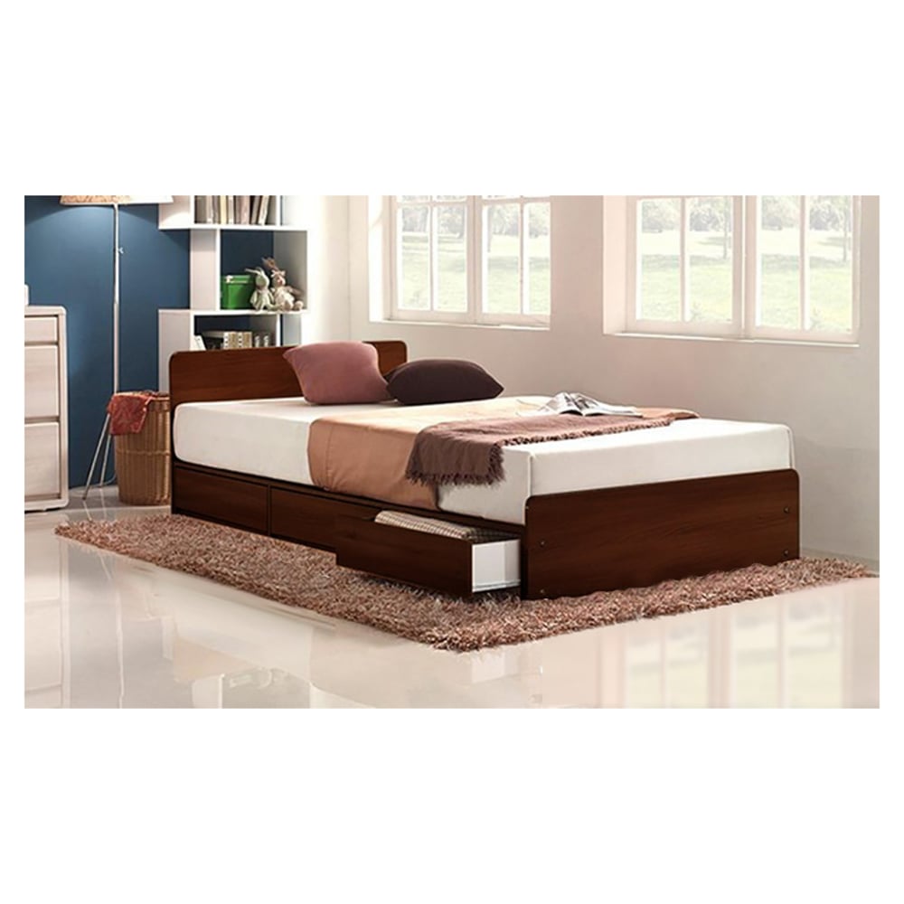 Three-Drawer Storage Single Bed Without Mattress Brown