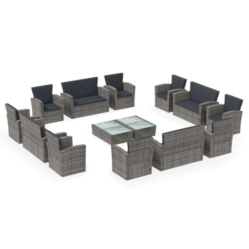 vidaXL 16 Piece Garden Lounge Set with Cushions Poly Rattan Grey vidaXL 16 Piece Garden Lounge Set with Cushions Poly Rattan Grey