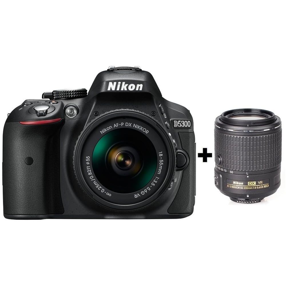 Nikon D5300 DSLR Camera + AF-P 18-55 VR + 55-200 VR II Lens