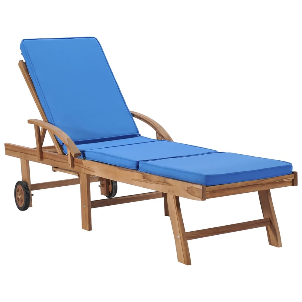 vidaXL Sun Lounger with Cushion Solid Teak Wood Blue