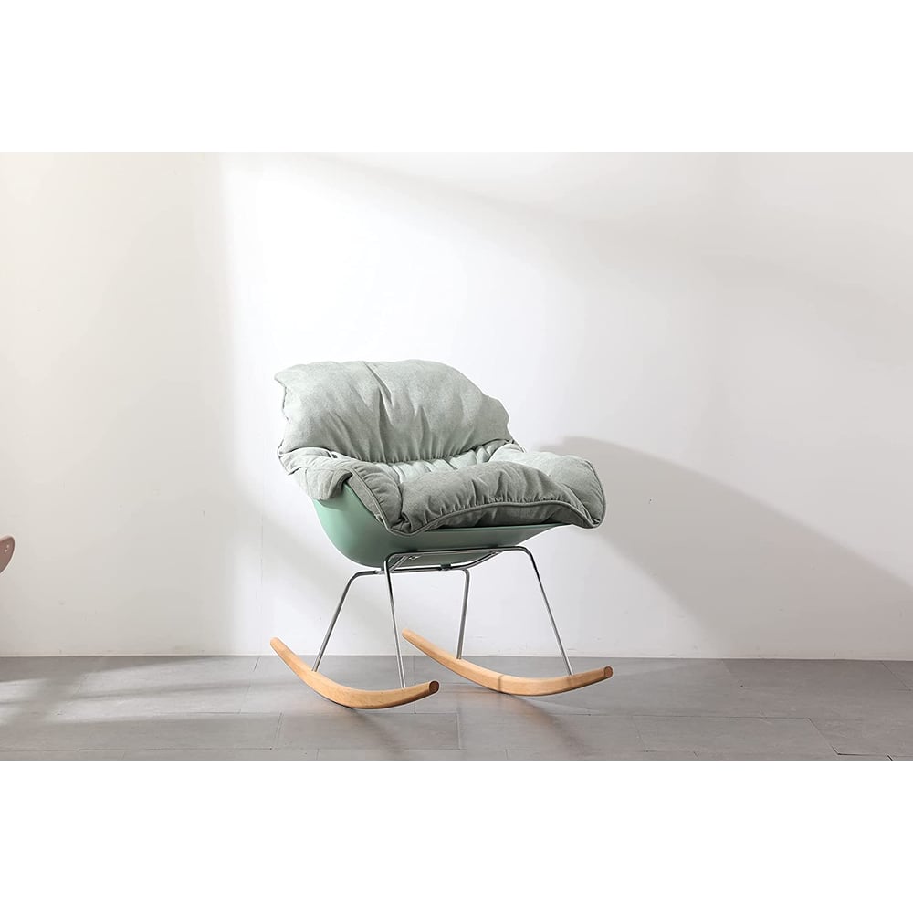 Daamudi Kai Rocking Chair, Modern Nordic Lounge Chair, Lazy Chair With Soft Fabric Cushion Sage Green Daamudi Kai Rocking Chair, Modern Nordic Lounge Chair, Lazy Chair With Soft Fabric Cushion Sage Green