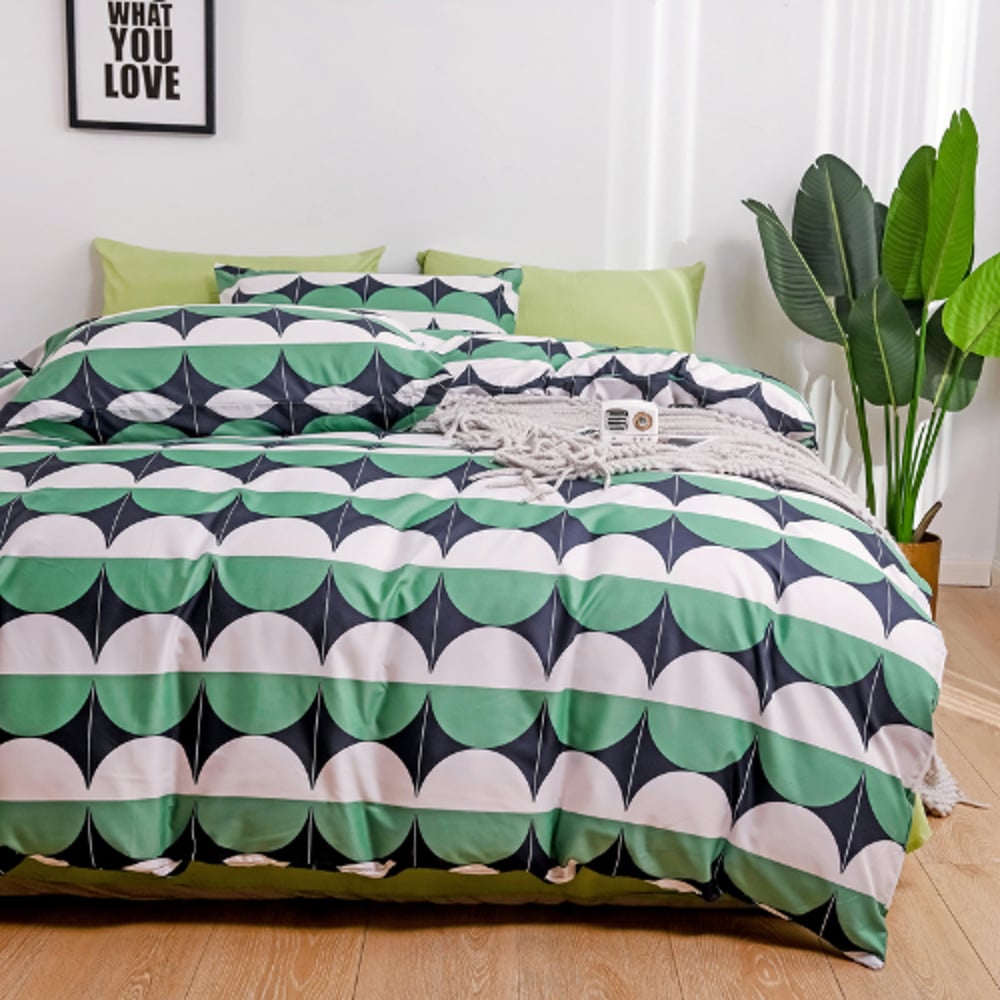 Luna Home Queen/double Size 6 Pieces Bedding Set Without Filler, Circle Design Green Color