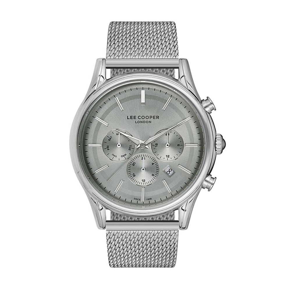 Lee Cooper, LC07153.370, Mens Analog Watch, Grey Dial Multi-Function 3 Hands Stainless Steel Mesh Strap