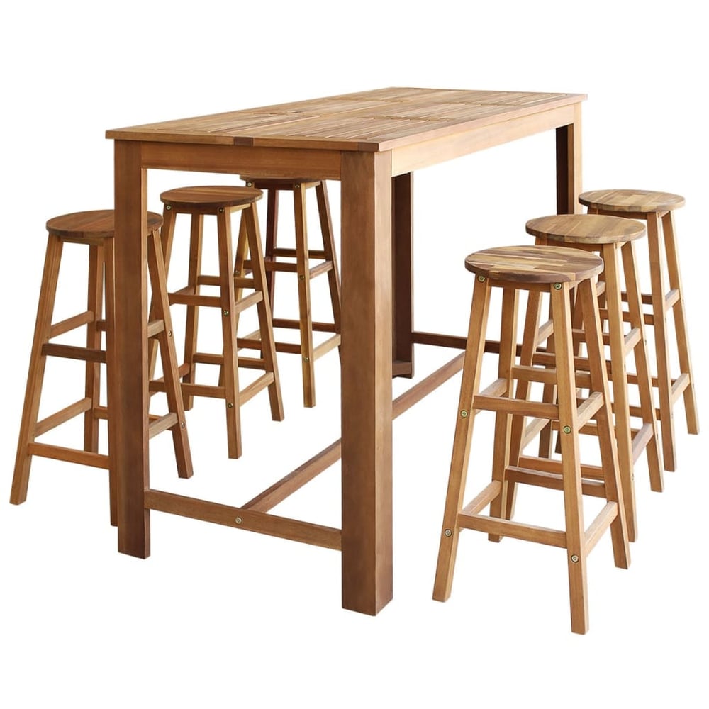 vidaXL Bar Table and Stool Set 7 Pieces Solid Acacia Wood vidaXL Bar Table and Stool Set 7 Pieces Solid Acacia Wood