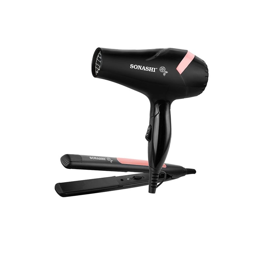 Sonashi Portable Travel Hair Dryer & Straightener Set (black-peach) Sbs-600