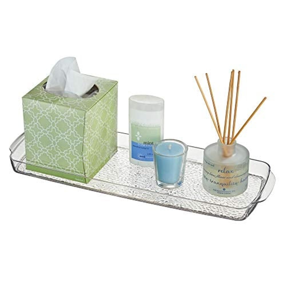 Mdesign Long Plastic Bathroom Vanity, Countertop, Toilet Tank Top Storage Tray - Holds Towels, Candles, Jewelry, Lotions, Tissues,Canisters Toiletries And More - Clear Mdesign Long Plastic Bathroom Vanity, Countertop, Toilet Tank Top Storage Tray - Holds Towels, Candles, Jewelry, Lotions, Tissues,Canisters Toiletries And More - Clear