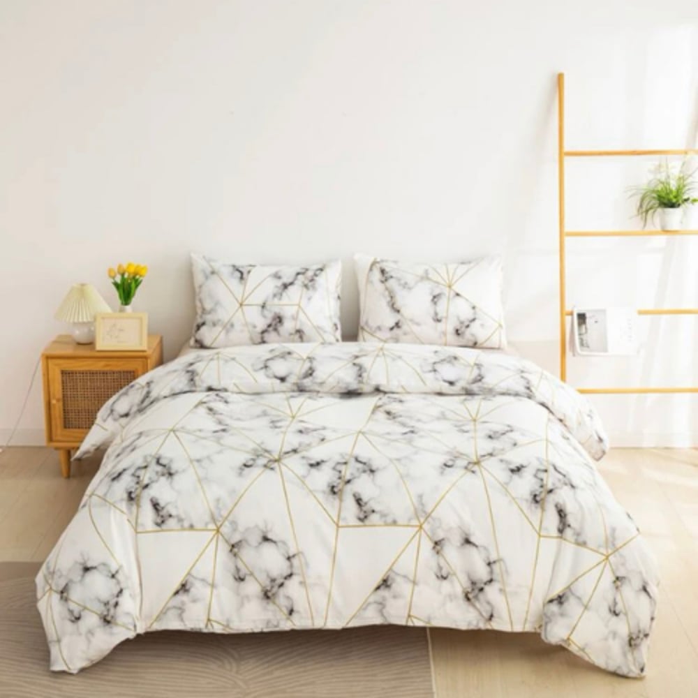 Luna Home Single Size 4 Pieces Bedding Set Without Filler, Geometric Marble Design